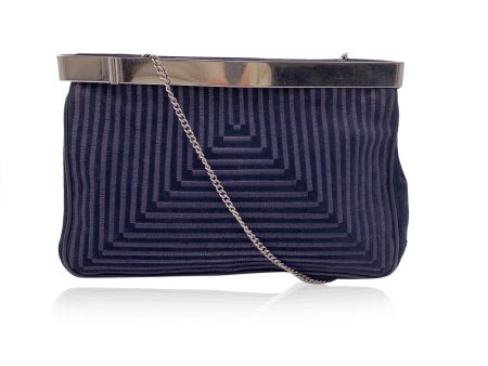 Fendi Vintage Blue Embroidered Suede Evening with Chain Shoulder Strap on Sale