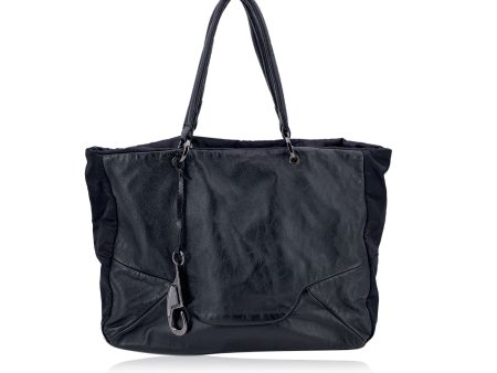 Fay Black Soft Leather and Nylon Canvas Tote Shoulder Bag Fashion