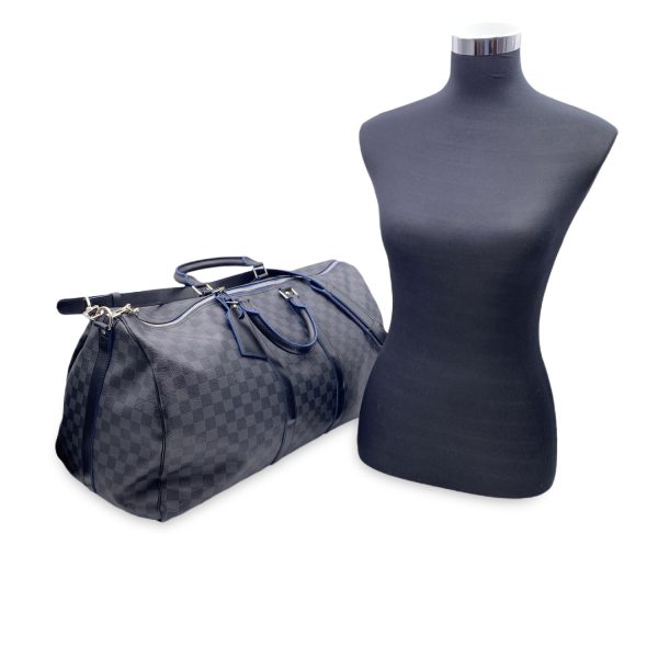 Louis Vuitton Damier Graphite Neo Blue Keepall 55 Bandouliere For Sale