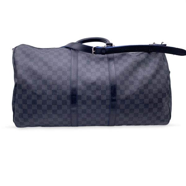 Louis Vuitton Damier Graphite Neo Blue Keepall 55 Bandouliere For Sale