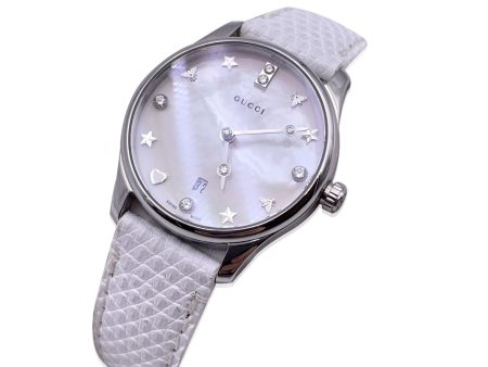 Gucci White G-Timeless Slim Diamond Mother Of Pearl Dial Watch on Sale