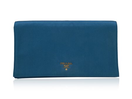 Prada Teal Blue Satin Evening Clutch Bag Pochette BP0181 For Cheap