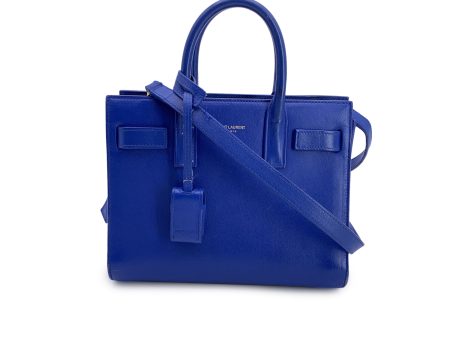 Saint Laurent Blue Leather Sac De Jour Nano Tote Bag with Strap For Sale