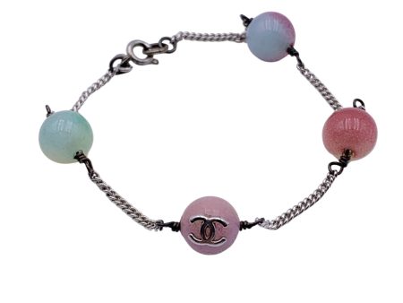 Chanel Vintage Silver Metal Multicolored Beads CC Logo Bracelet Online