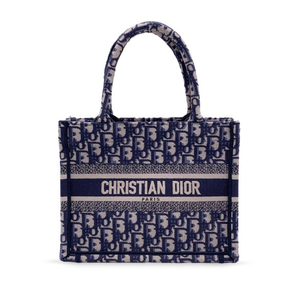 Christian Dior Blue Oblique Canvas Small Book Tote Bag Handbag Fashion