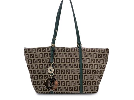 Fendi Zucchino Canvas Superstar Small Shopping Tote Bag Green Sale