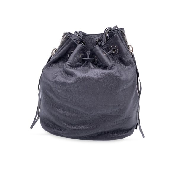 Balenciaga Grey Leather Papier Plate Bucket Drawstring Bag Hot on Sale