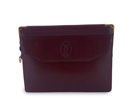 Cartier Vintage Burgundy Leather Clutch Bag Zip Pochette Sale