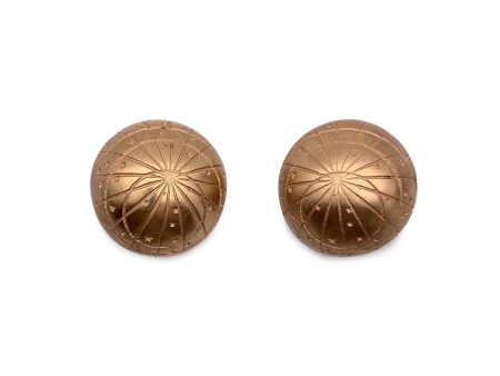 Hermes Paris Vintage Gold Metal Celestial Dome Clip On Earrings Supply