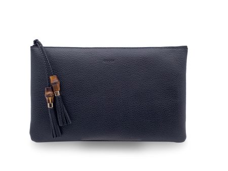 Gucci Black Leather Pochette Bamboo Tassel Clutch Bag Handbag Sale