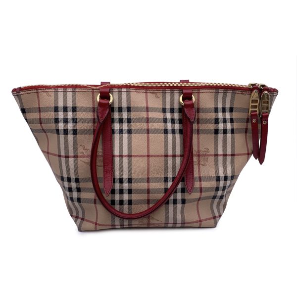 Burberry Beige Red Haymarket Check Canvas Salisbury Tote Bag Supply