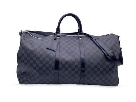 Louis Vuitton Damier Graphite Neo Blue Keepall 55 Bandouliere For Sale