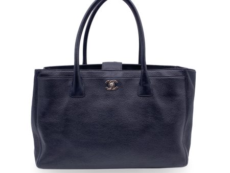 Chanel 2010s Black Pebbled Leather Executive Tote Bag with Strap For Sale