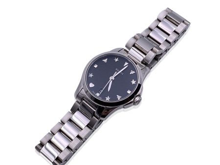 Gucci G-Timeless Slim Stainless Steel 126.5 Black Dial Watch For Sale