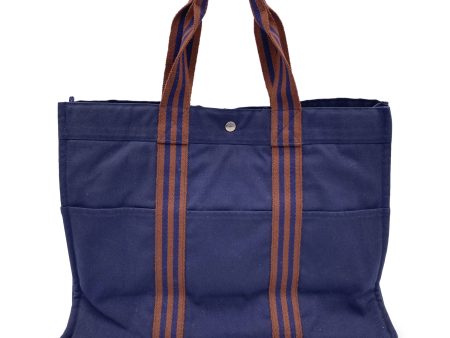 Hermes Paris Vintage Blue and Brown Canvas Fourre Tout GM Bag Tote For Sale