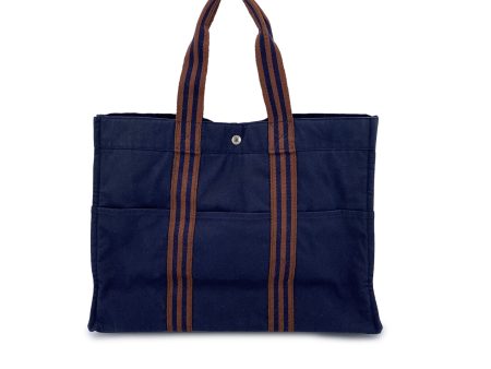 Hermes Paris Vintage Blue Canvas Cotton Fourre Tout MM Bag Tote Hot on Sale