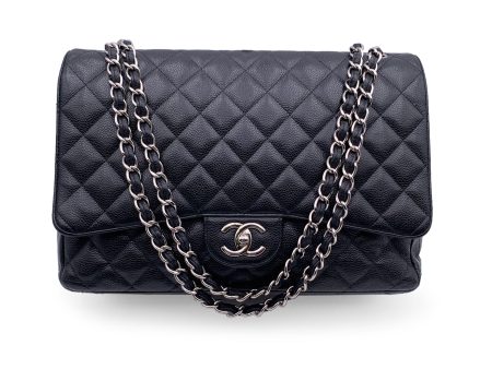 Chanel Black Quilted Caviar Maxi Timeless Classic 2.55 Double Flap Bag Supply