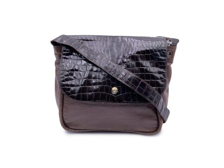 Fendi Vintage Brown Embossed Patent Leather Shoulder Bag Online