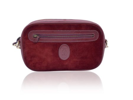 Cartier Vintage Burgundy Suede and Leather Clutch Pochette Sale