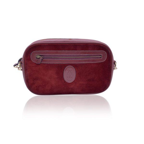 Cartier Vintage Burgundy Suede and Leather Clutch Pochette Sale