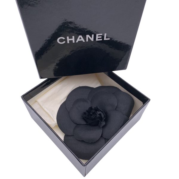 Chanel Vintage Black Silk Camelia Pin Camellia Flower Brooch Online Hot Sale