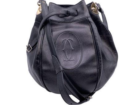 Cartier Vintage Black Leather Drawstring Bucket Shoulder Bag Online Hot Sale