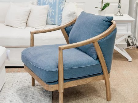 Cooper Oakwood Blue Linen Armchair Online now