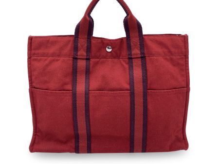 Hermes Paris Vintage Red Canvas Cotton Fourre Tout MM Bag Tote Supply