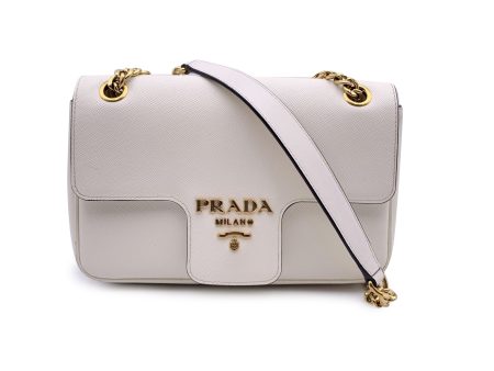 Prada White Saffiano Leather Diagramme Shoulder Bag Chain Strap Online Sale