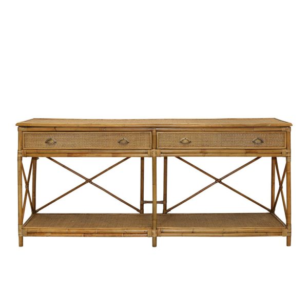 Cayman Large Rattan 2 Drawer Console Online