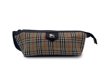 Burberry Vintage Beige Check Canvas Cosmetic Wash Bag Handbag Online now