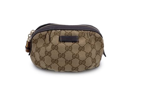 Gucci Beige Monogram Canvas Bamboo Small Cosmetic Zip Pouch Hot on Sale