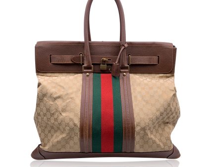 Gucci Beige Monogram Canvas Weekender Travel Bag with Stripes Online now