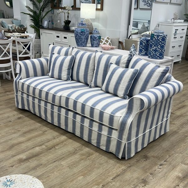 Ayla Hamptons 3 Seater Sofa Blue Stripe For Cheap