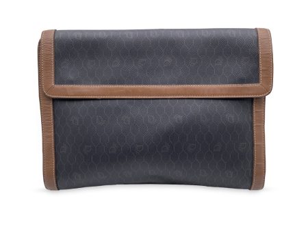 Christian Dior Vintage Grey Logo Canvas Large Clutch Portfolio For Cheap