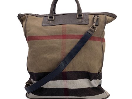 Burberry Vintage Beige Mega Check Canvas Vertical Travel Bag For Sale