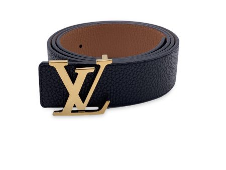 Louis Vuitton Black Beige LV Logo Buckle Reversible Belt Size 110 44 For Sale