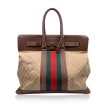 Gucci Beige Monogram Canvas Weekend Travel Bag with Stripes Online Hot Sale