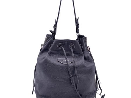 Balenciaga Grey Leather Papier Plate Bucket Drawstring Bag Hot on Sale