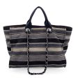 Chanel Black Grey Striped Canvas Medium Deauville Tote Bag For Discount