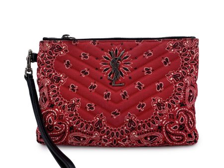 Saint Laurent Red Bandana Print Canvas Canvas Clutch Wrist Bag Online Sale