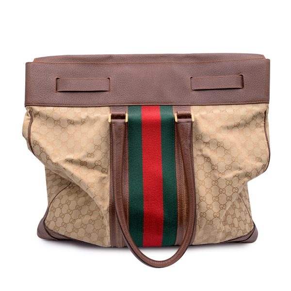 Gucci Beige Monogram Canvas Weekend Travel Bag with Stripes Online Hot Sale