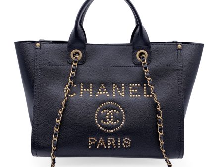 Chanel Black Caviar Leather Studded Deauville Tote Shoulder Bag Supply