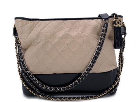 Chanel Beige Black Quilted Leather Gabrielle Large Shoulder Bag For Sale