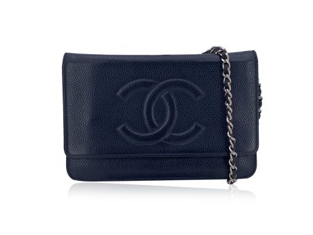 Chanel Blue Caviar Leather CC Logo Wallet on Chain Woc Crossbody Bag Discount