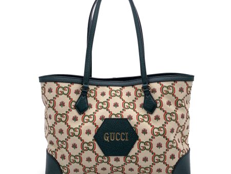 Gucci Beige Green GG Jacquard Medium 100 Ophidia Tote Bag Online now