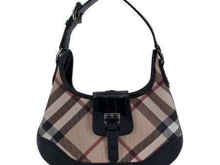 Burberry Beige Nova Check Canvas Patent Leather Brook Hobo Bag Online now