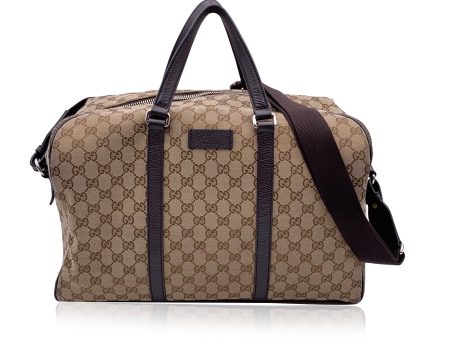 Gucci Beige Monogram Canvas Duffle Weekender Travel Bag with Strap on Sale