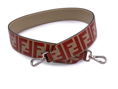 Fendi Beige and Red Leather FF Logo Zucca Shoulder Strap for Bag on Sale