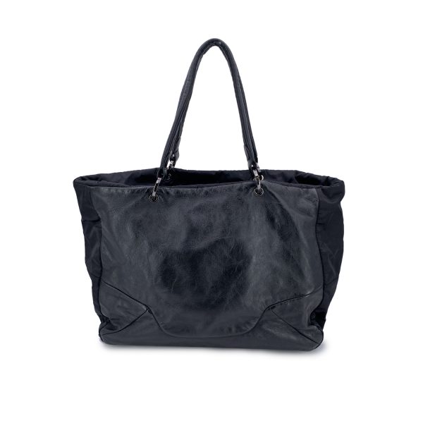 Fay Black Soft Leather and Nylon Canvas Tote Shoulder Bag Fashion